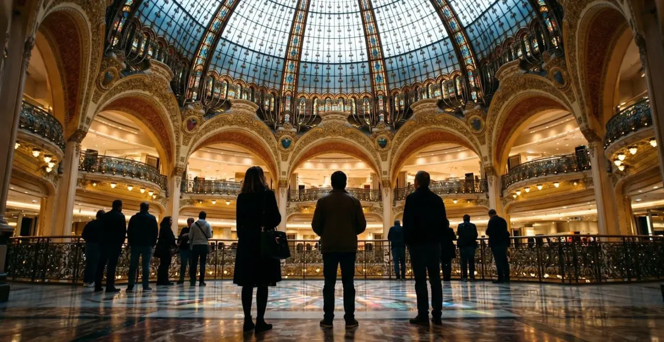 Vue intérieure de la coupole Art Nouveau des grands magasins parisiens