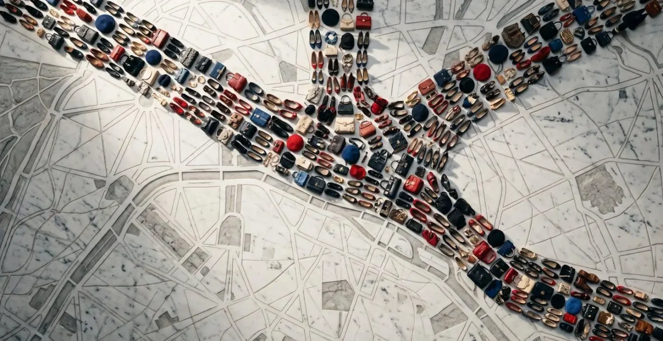 Vue aérienne des embouteillages autour du jardin des Tuileries pendant la Fashion Week