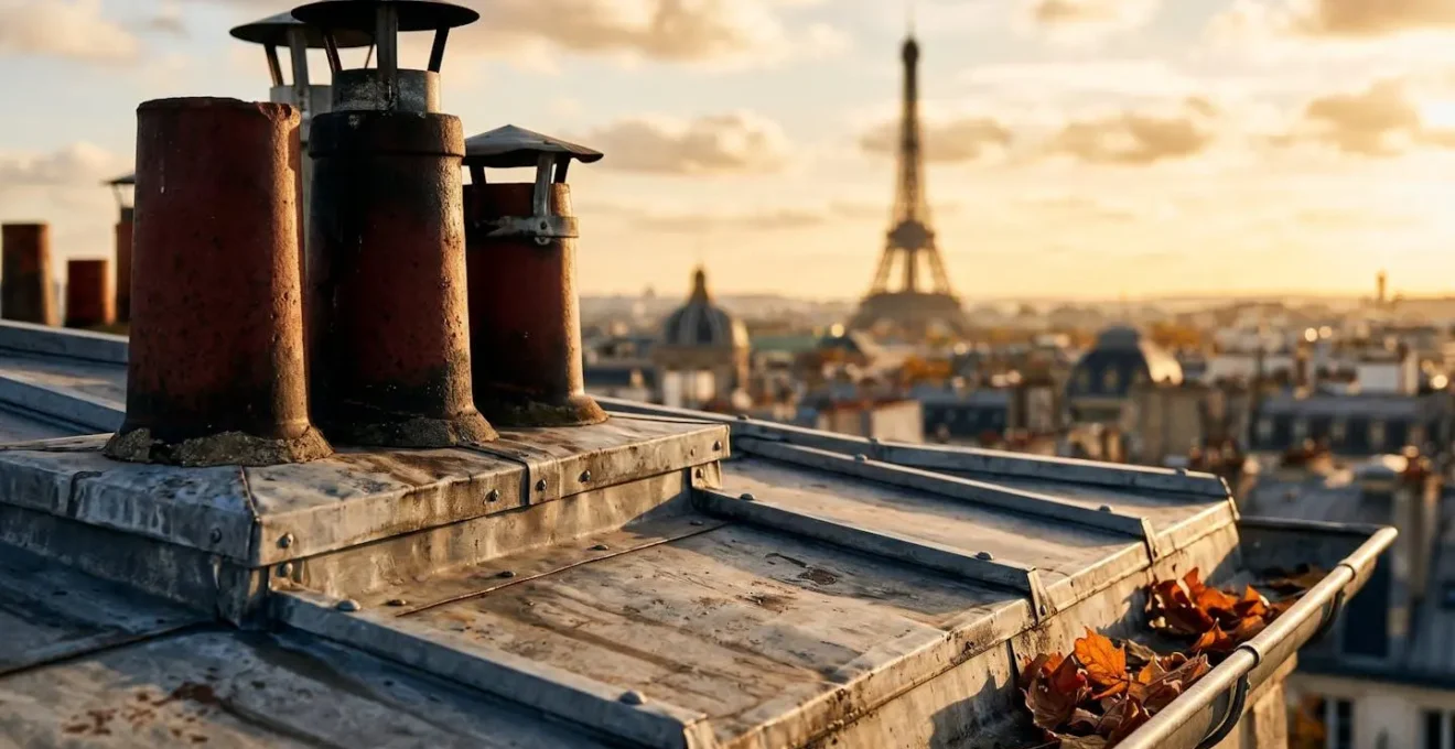 Vue depuis la Tour Saint-Jacques en automne avec lumière dorée sur les toits de Paris