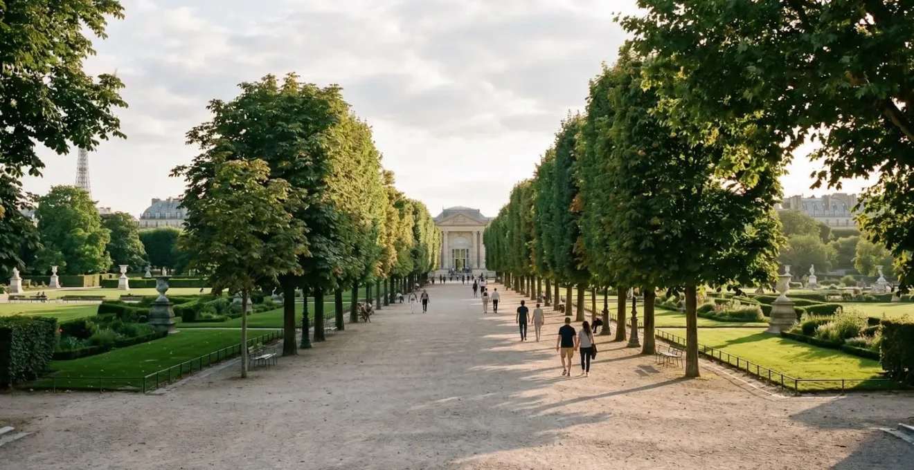 Allée du jardin des Tuileries avec le musée de l'Orangerie en arrière-plan