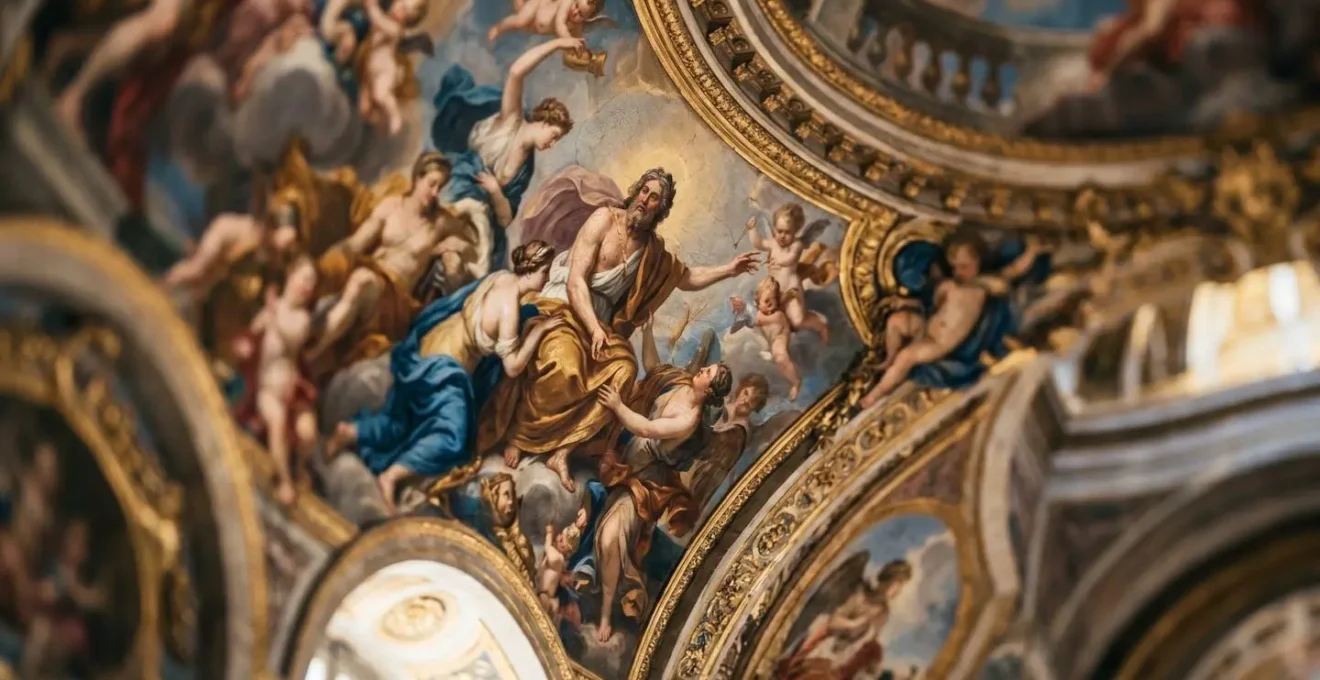Détail des peintures allégoriques de Charles Le Brun sur la voûte de la Galerie des Glaces