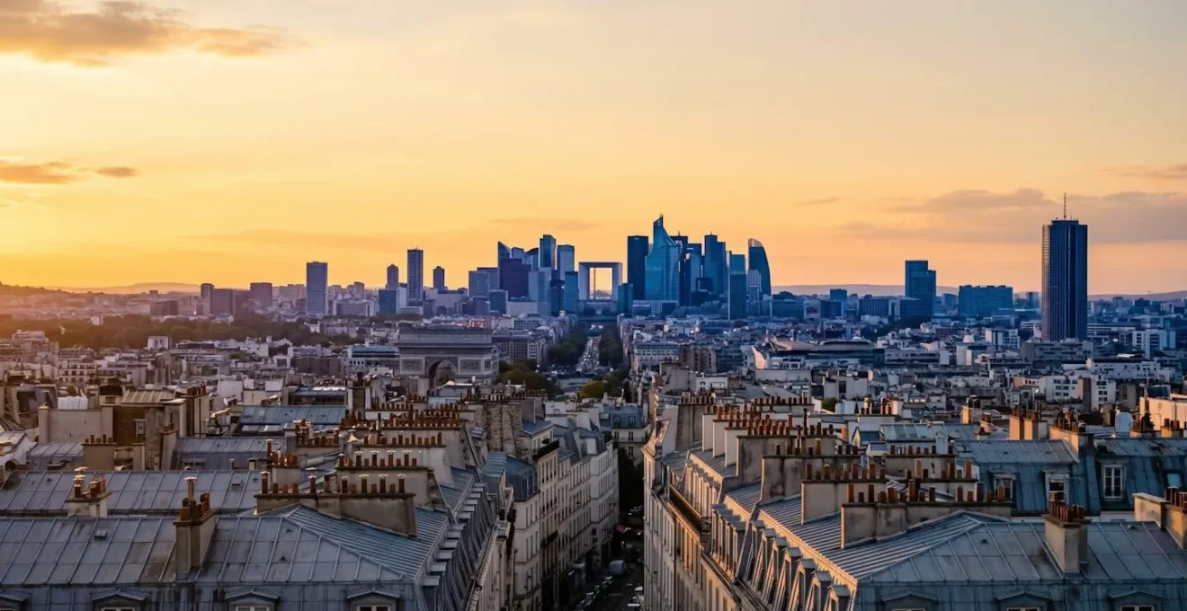 Vue panoramique de Paris montrant le contraste entre les toits anciens et La Défense